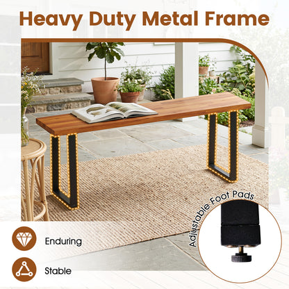 47.5" Acacia Wood Patio Bench with Metal Legs