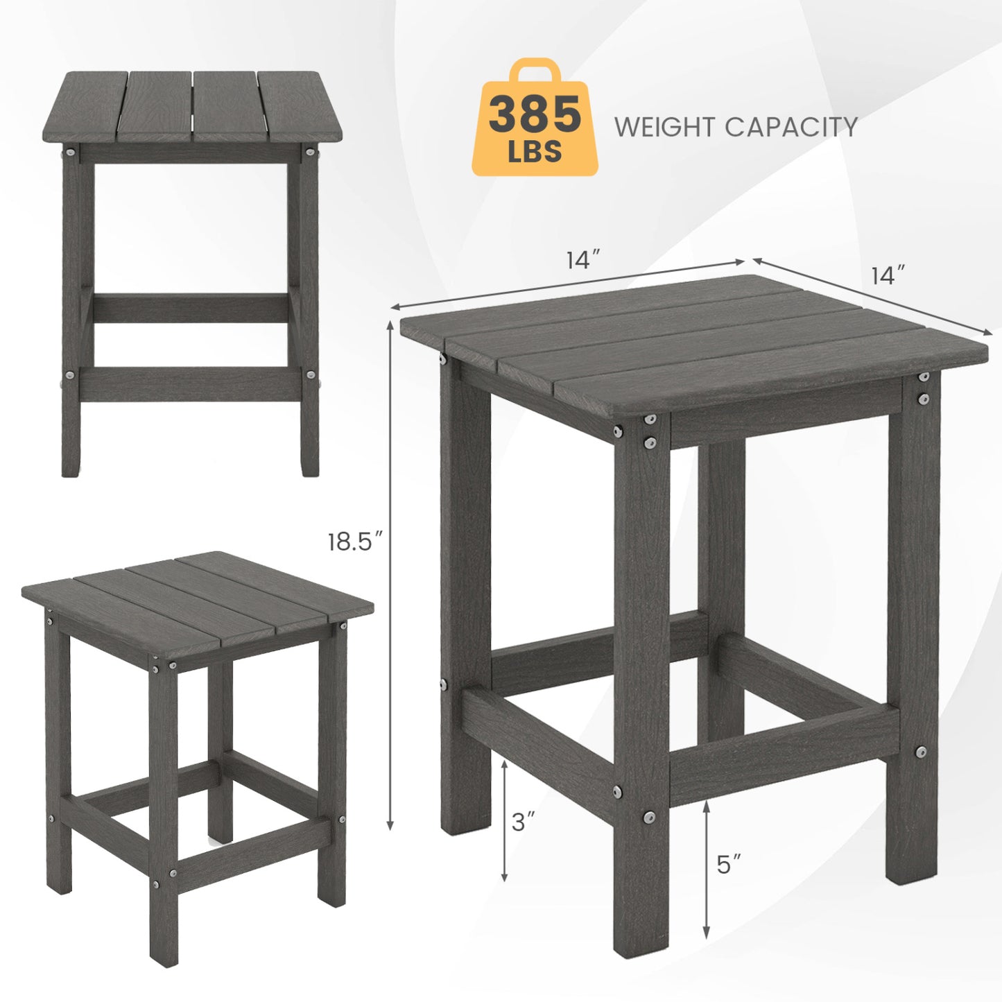 Square Adirondack Side Table 14" Weather-Resistant HDPE