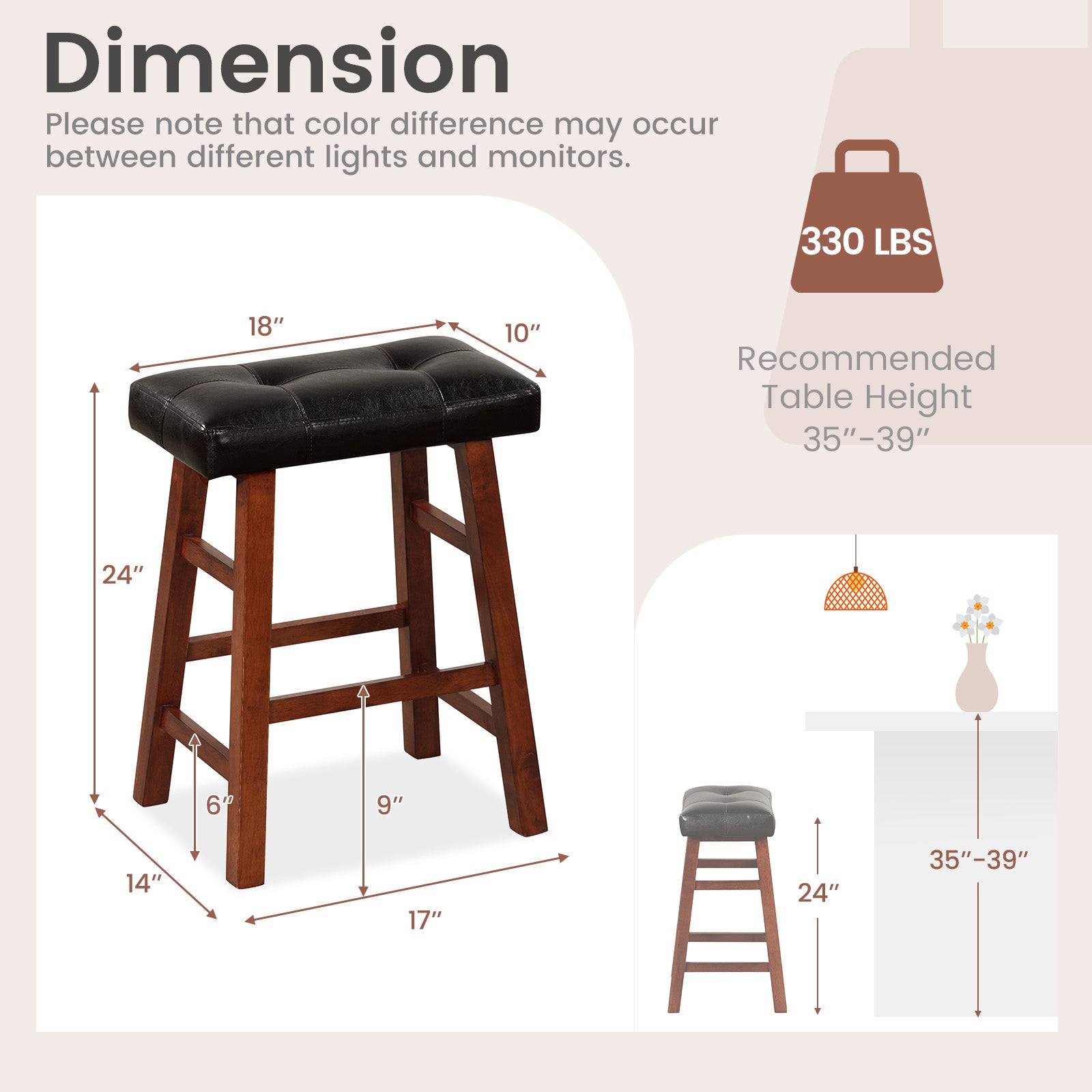 Set of 2 Modern Backless Bar Stools with Padded Cushion-24 inches