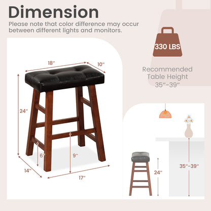 Set of 2 Modern Backless Bar Stools with Padded Cushion-24 inches