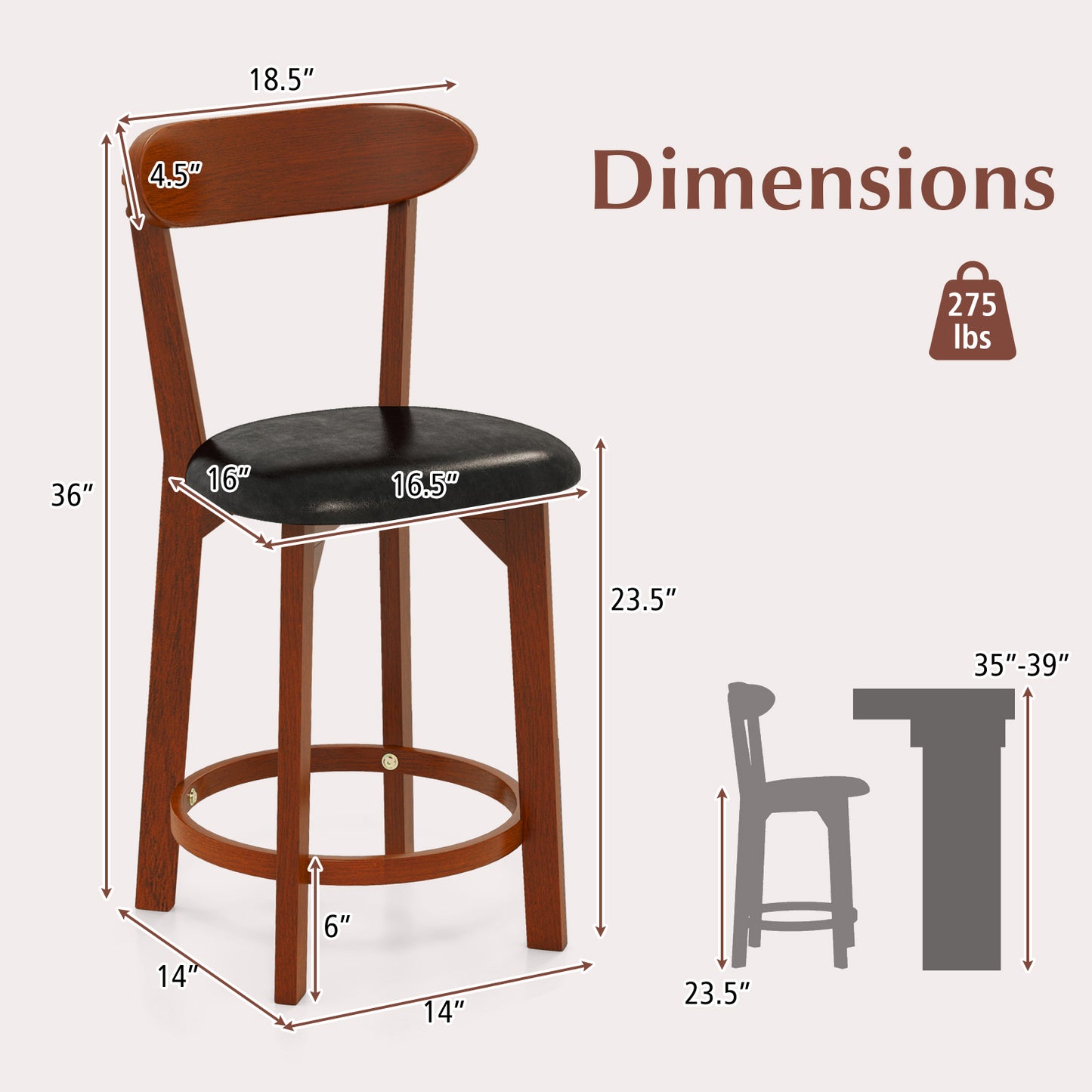 24-Inch Upholstered Counter Height Dining Chairs, Set of 2