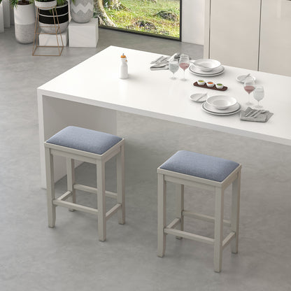 2 Pieces 25 Inch Upholstered Bar Stool Set with Solid Rubber Wood Frame and Footrest-Griege