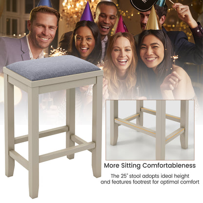 2 Pieces 25 Inch Upholstered Bar Stool Set with Solid Rubber Wood Frame and Footrest-Griege