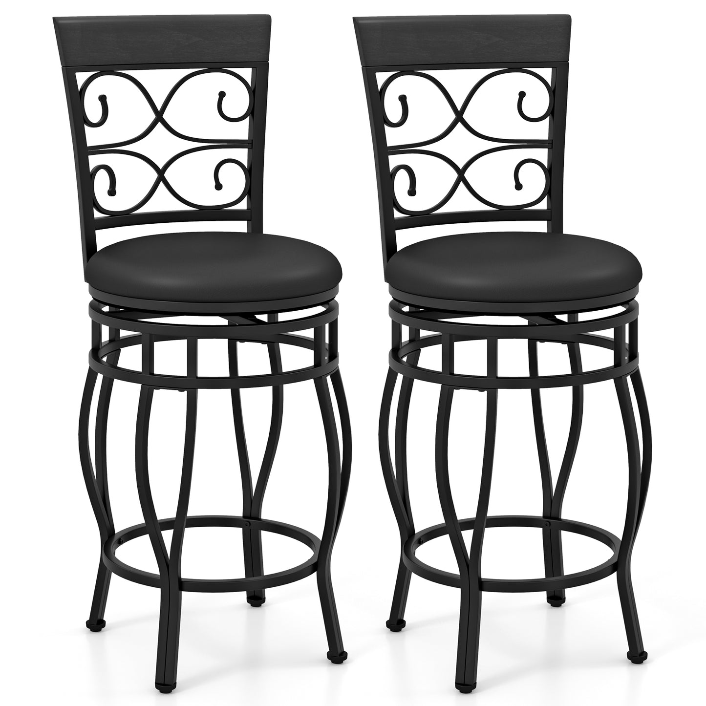 Set of 2 26 Inch Bar Stool with Backrest and Footrest-Brown - Black