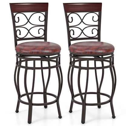 Set of 2 26 Inch Bar Stool with Backrest and Footrest