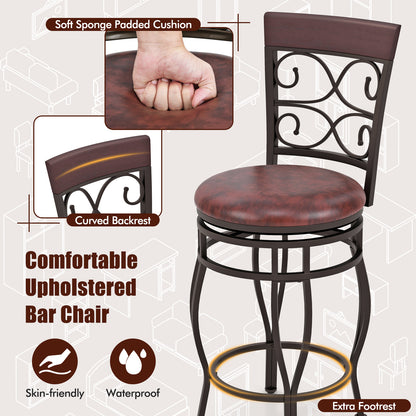 Set of 2 26 Inch Bar Stool with Backrest and Footrest