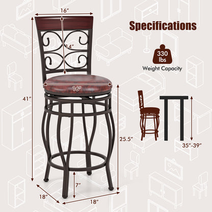 Set of 2 26 Inch Bar Stool with Backrest and Footrest