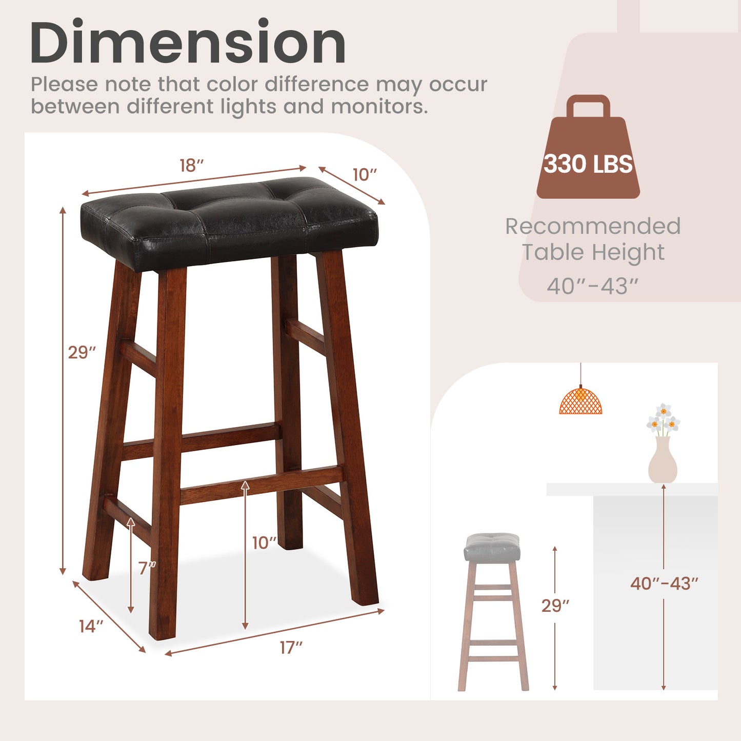 Set of 2 Modern Backless Bar Stools with Padded Cushion-29 inches