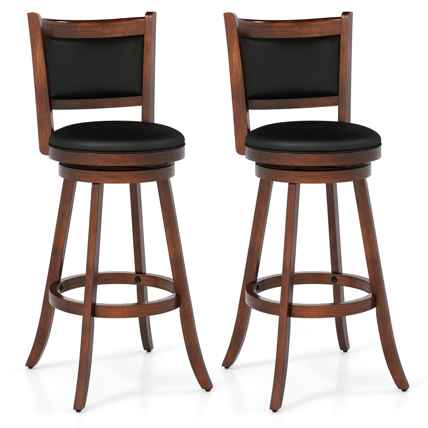 Set of 2 29 Inch Swivel Bar Height Stool Wood Dining Chair Barstool-Black - Brown