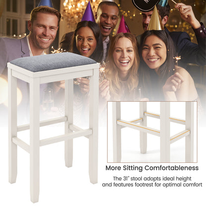 2 Pieces 31 Inch Upholstered Bar Stool Set with Solid Rubber Wood Frame and Footres-Griege