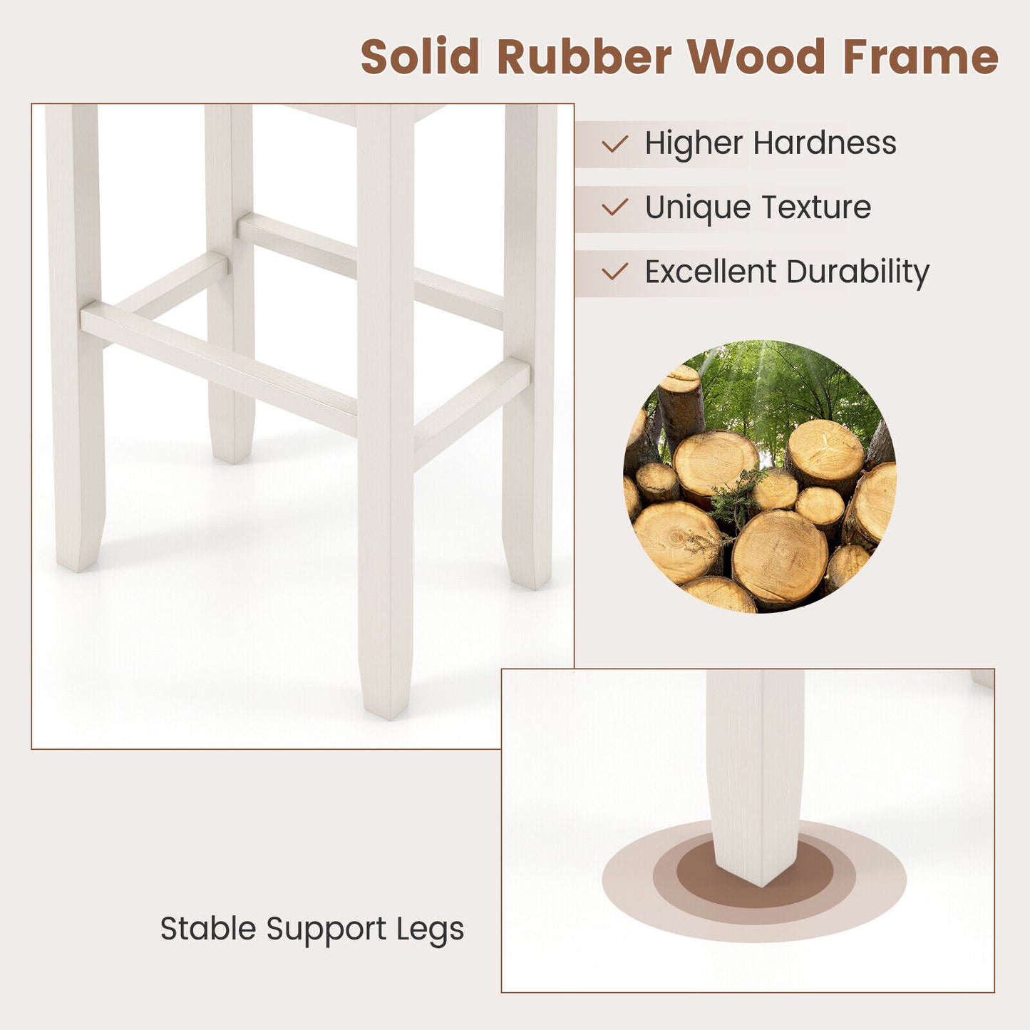 2 Pieces 31 Inch Upholstered Bar Stool Set with Solid Rubber Wood Frame and Footres-Griege