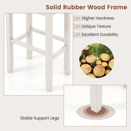 2 Pieces 31 Inch Upholstered Bar Stool Set with Solid Rubber Wood Frame and Footres-Griege