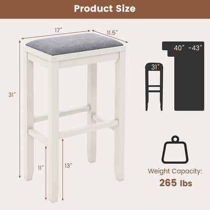 2 Pieces 31 Inch Upholstered Bar Stool Set with Solid Rubber Wood Frame and Footres-Griege