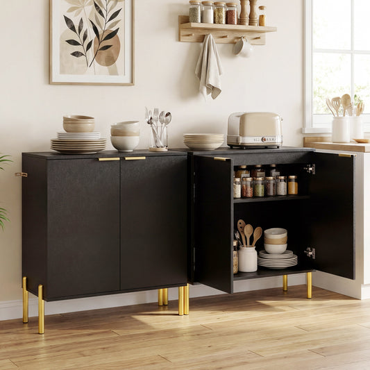 Set of 2 2-Door Buffet Cabinet Sideboard with Metal Legs