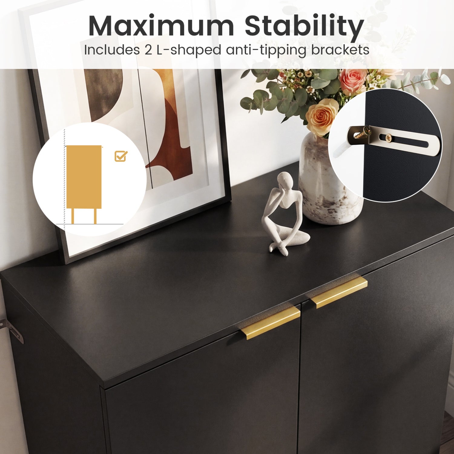 Set of 2 2-Door Buffet Cabinet Sideboard with Metal Legs