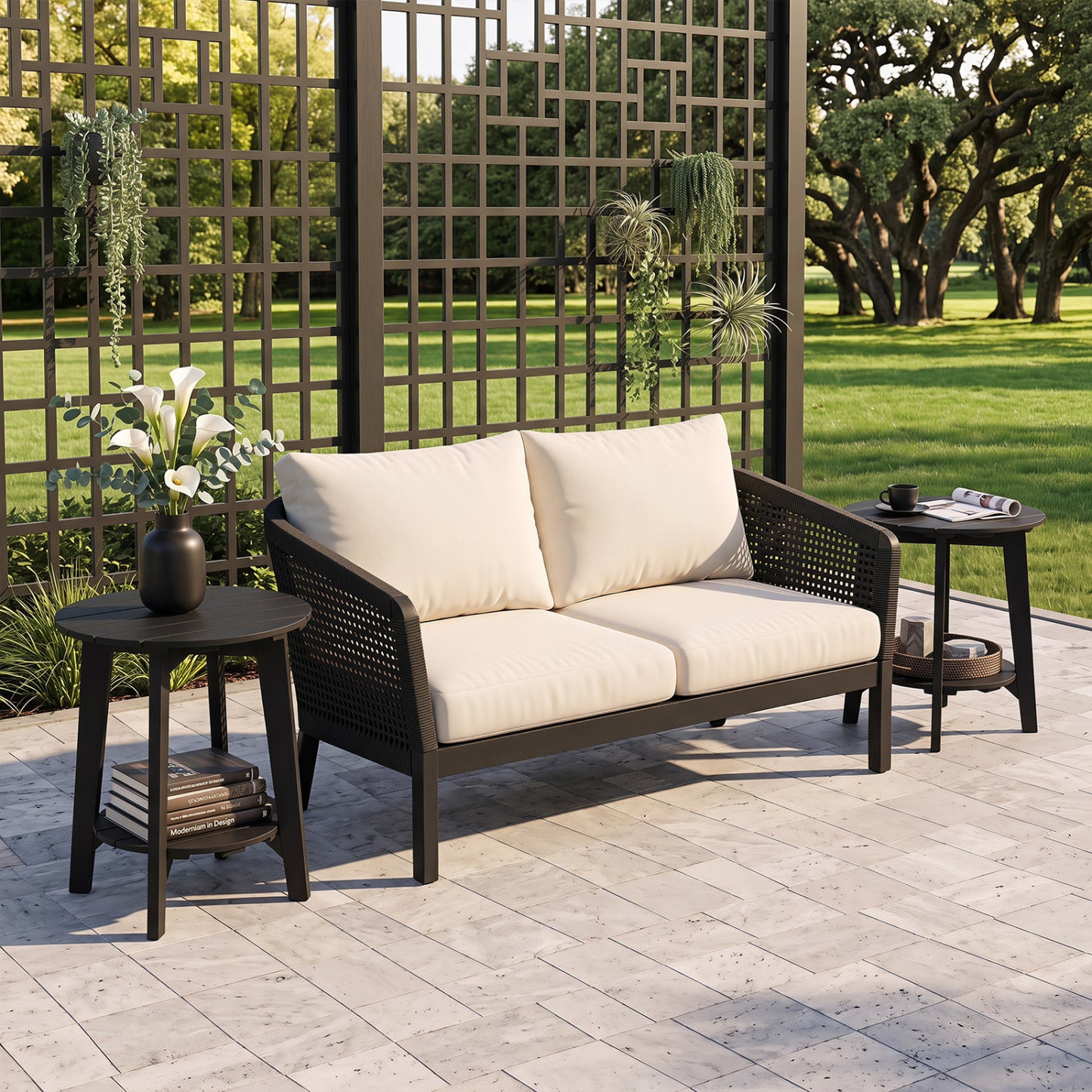 2-Tier Eucalyptus Wood Outdoor Side Table Set of 2