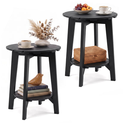 2-Tier Eucalyptus Wood Outdoor Side Table Set of 2