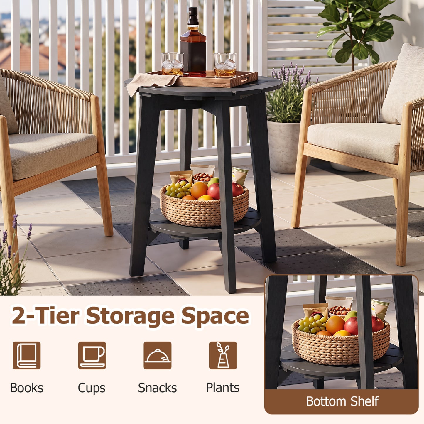2-Tier Eucalyptus Wood Outdoor Side Table Set of 2