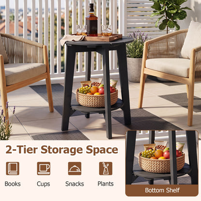 2-Tier Eucalyptus Wood Outdoor Side Table Set of 2