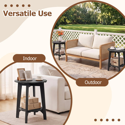 2-Tier Eucalyptus Wood Outdoor Side Table Set of 2
