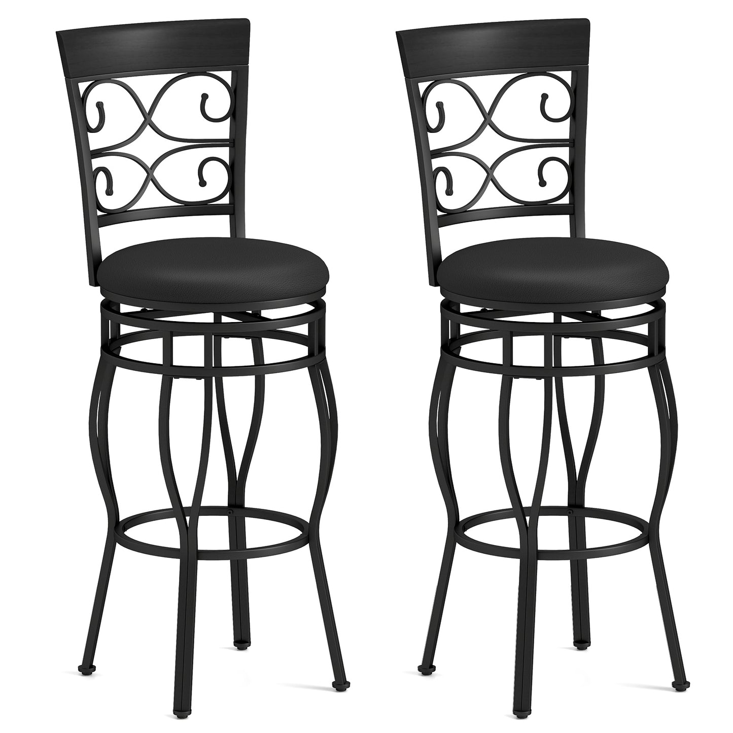 Set of 2 30 Inch Bar Stool with Backrest and Footrest-Black - Black