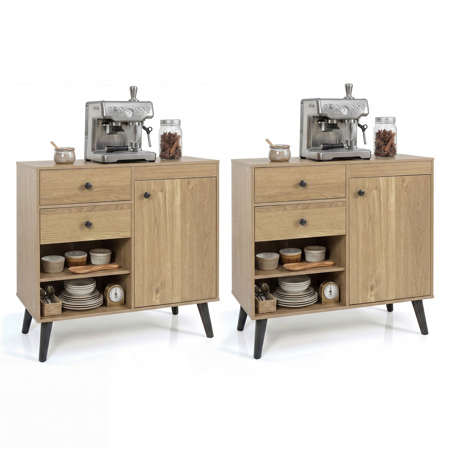 31" Buffet Cabinet Set of 2 with Drawers and Shelves