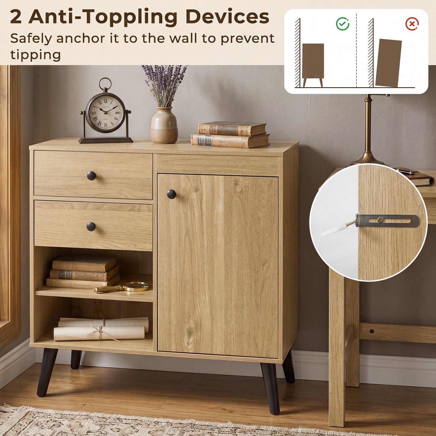 31" Buffet Cabinet Set of 2 with Drawers and Shelves