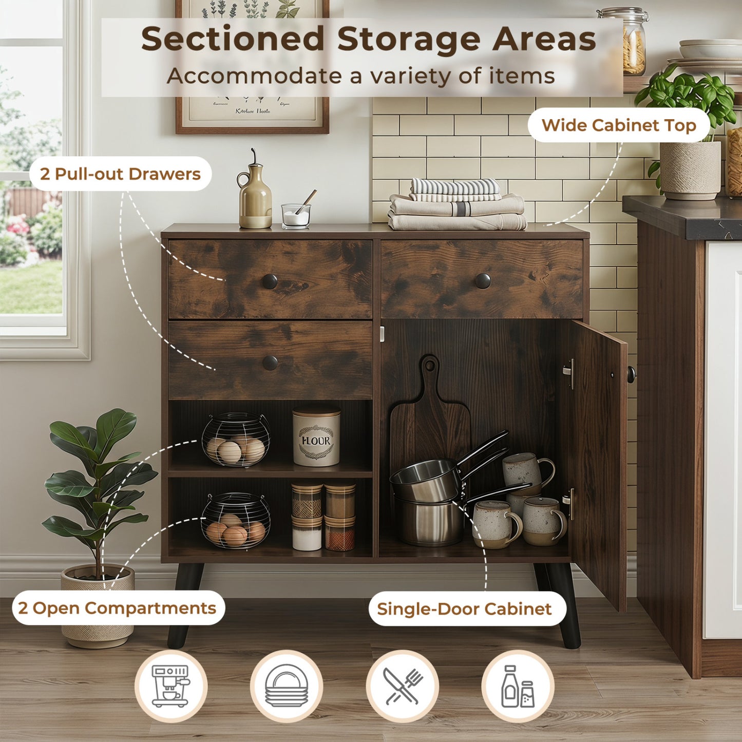 31" Buffet Cabinet Set of 2 with Drawers and Shelves