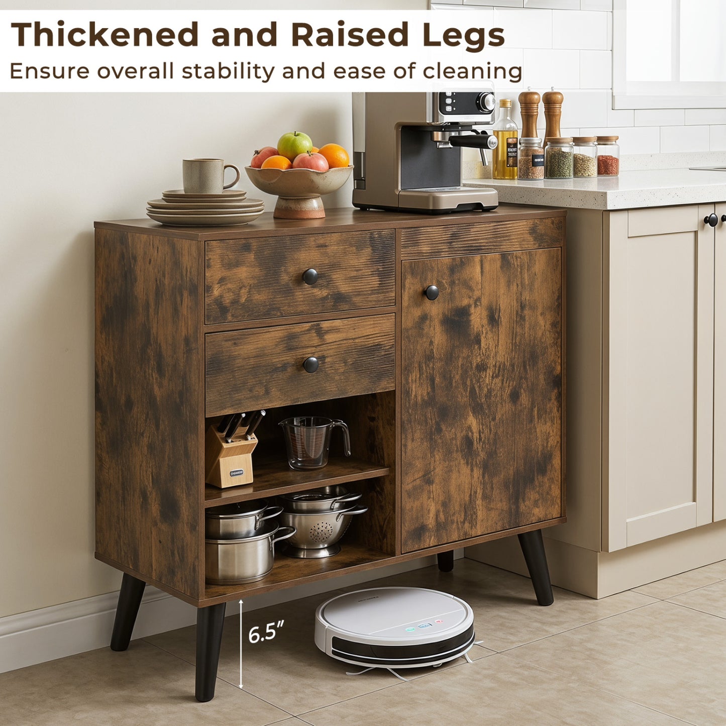 31" Buffet Cabinet Set of 2 with Drawers and Shelves