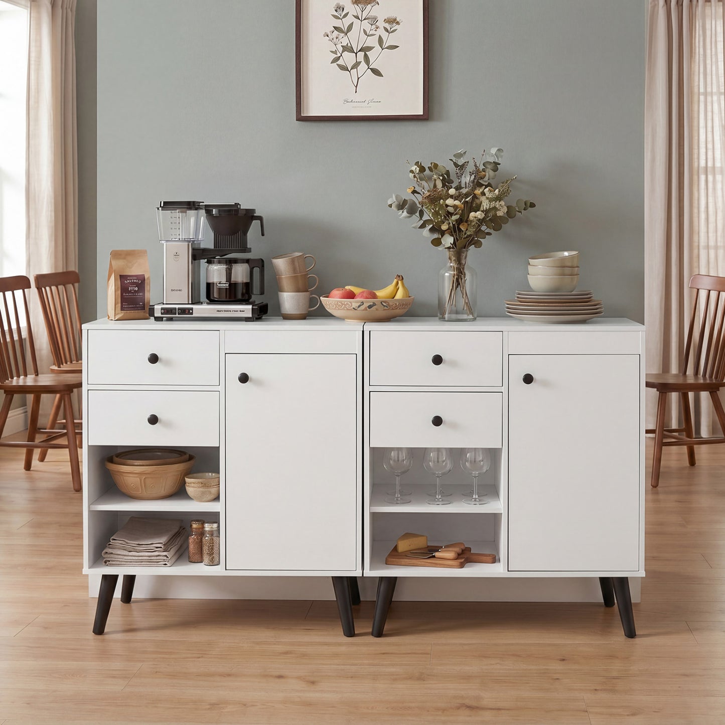 31" Buffet Cabinet Set of 2 with Drawers and Shelves