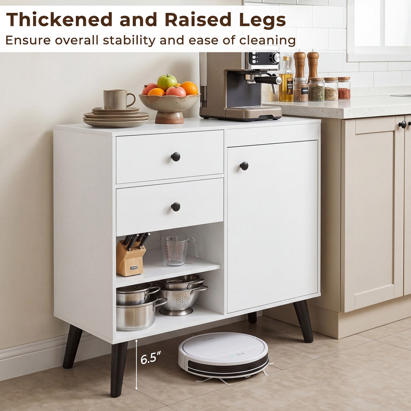 31" Buffet Cabinet Set of 2 with Drawers and Shelves