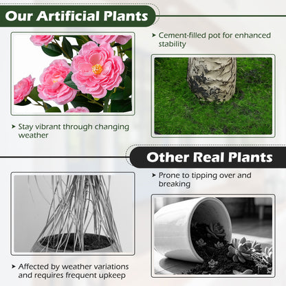 Artificial Camellia Tree 39.5" with Cement Pot - Set of 2