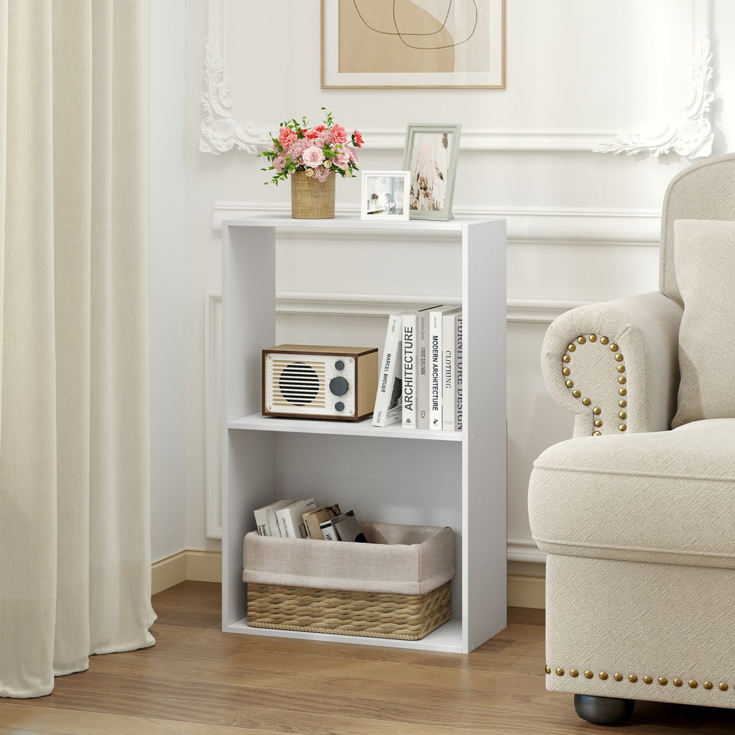 3-Tier Bookshelf with Open Storage - Set of 2