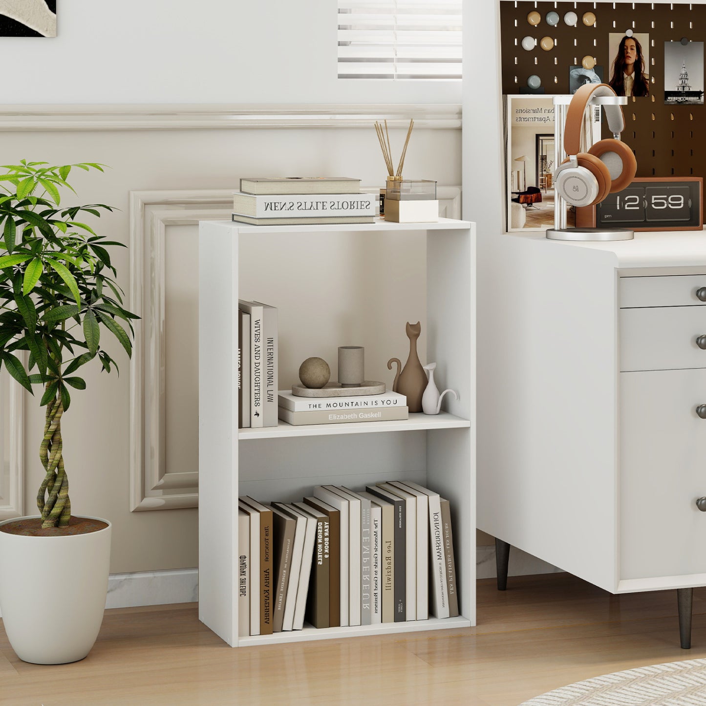 3-Tier Bookshelf with Open Storage - Set of 2