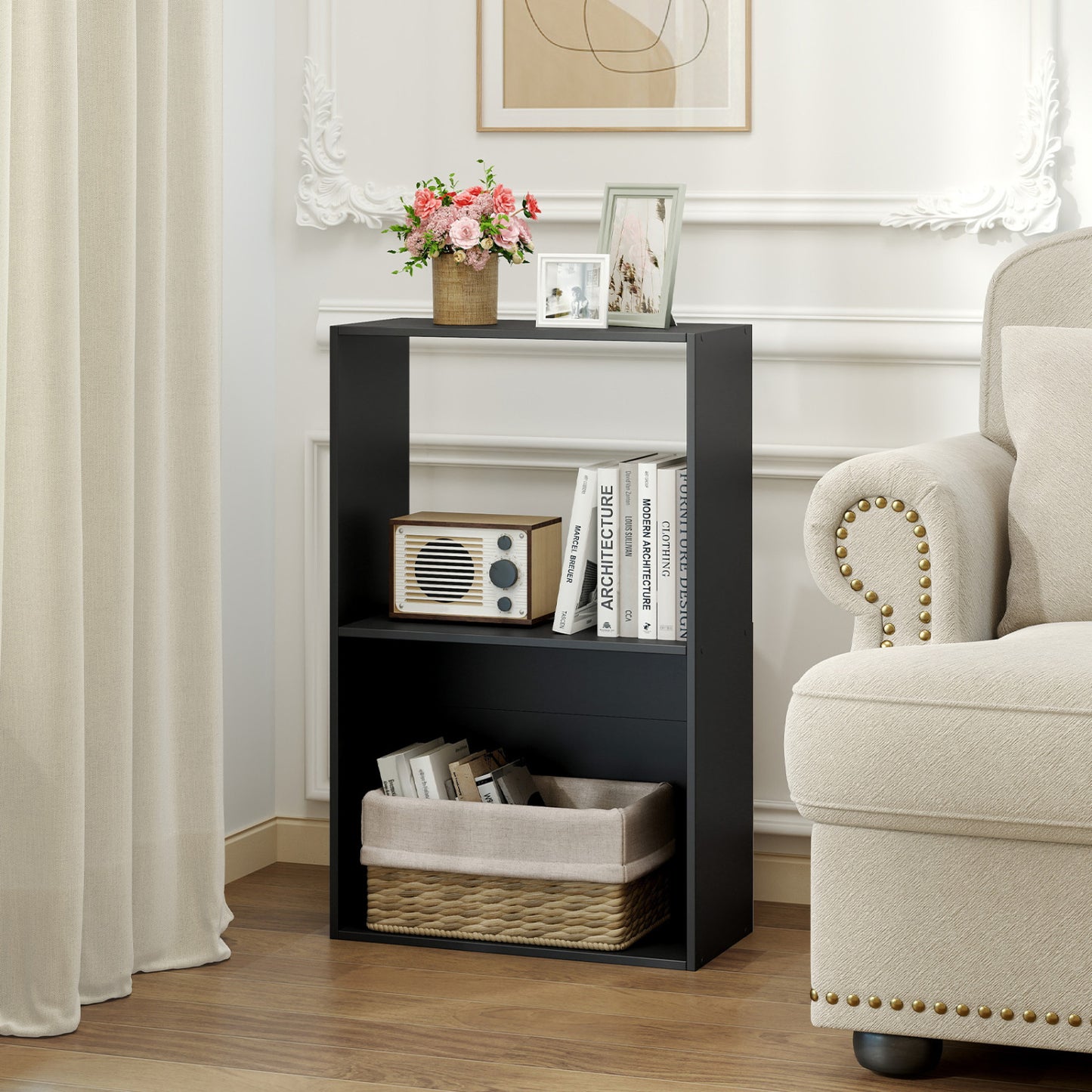 3-Tier Bookshelf with Open Storage - Set of 2
