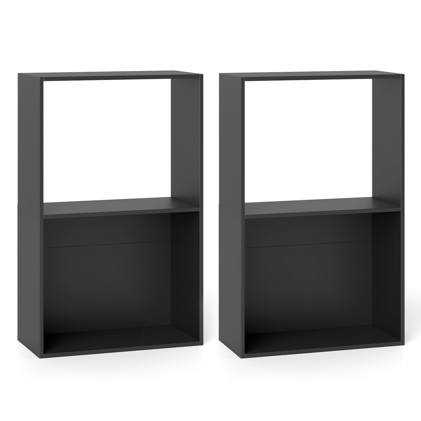 3-Tier Bookshelf with Open Storage - Set of 2