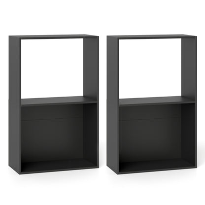 3-Tier Bookshelf with Open Storage - Set of 2