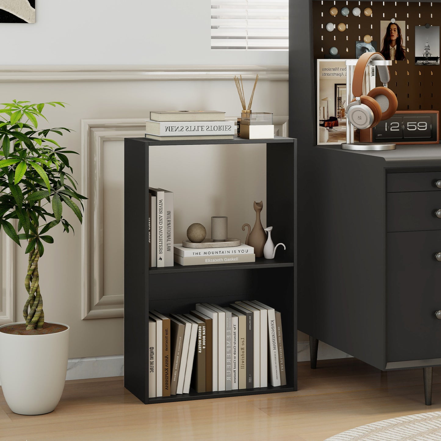 3-Tier Bookshelf with Open Storage - Set of 2