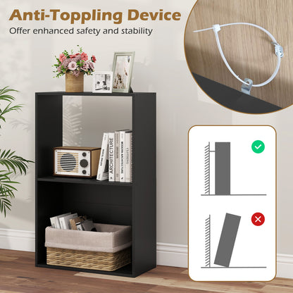 3-Tier Bookshelf with Open Storage - Set of 2