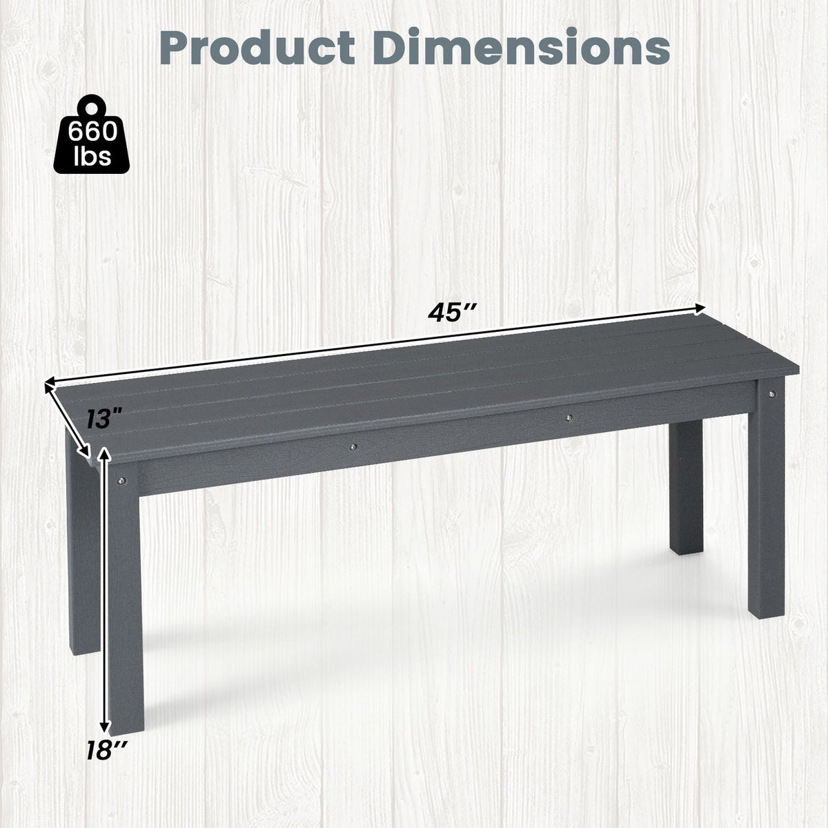 Set of 2 45" Outdoor HDPE Bench with 660 lbs Capacity with Slatted Seat for Patio