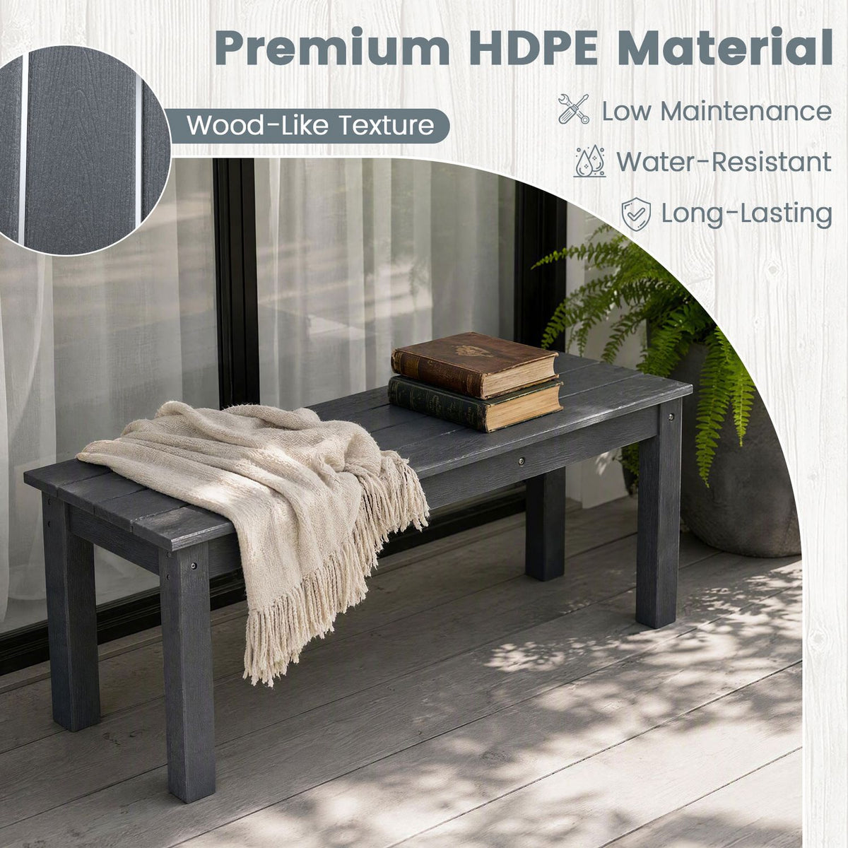 Set of 2 45" Outdoor HDPE Bench with 660 lbs Capacity with Slatted Seat for Patio