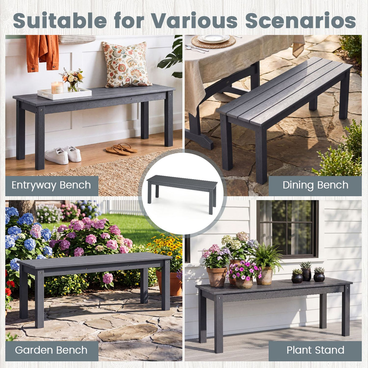 Set of 2 45" Outdoor HDPE Bench with 660 lbs Capacity with Slatted Seat for Patio