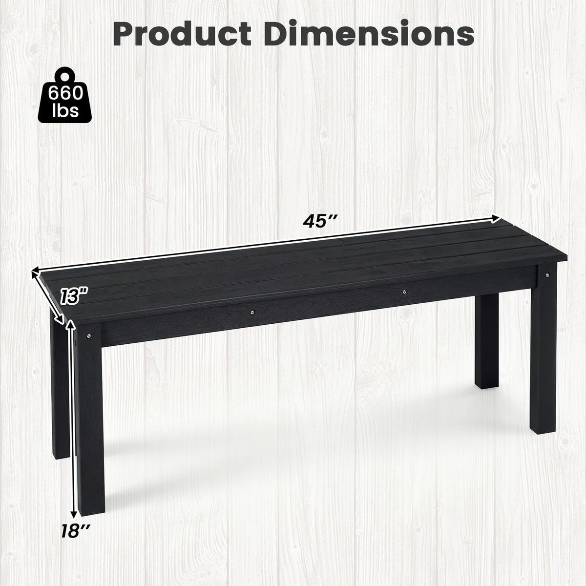 Set of 2 45" Outdoor HDPE Bench with 660 lbs Capacity with Slatted Seat for Patio