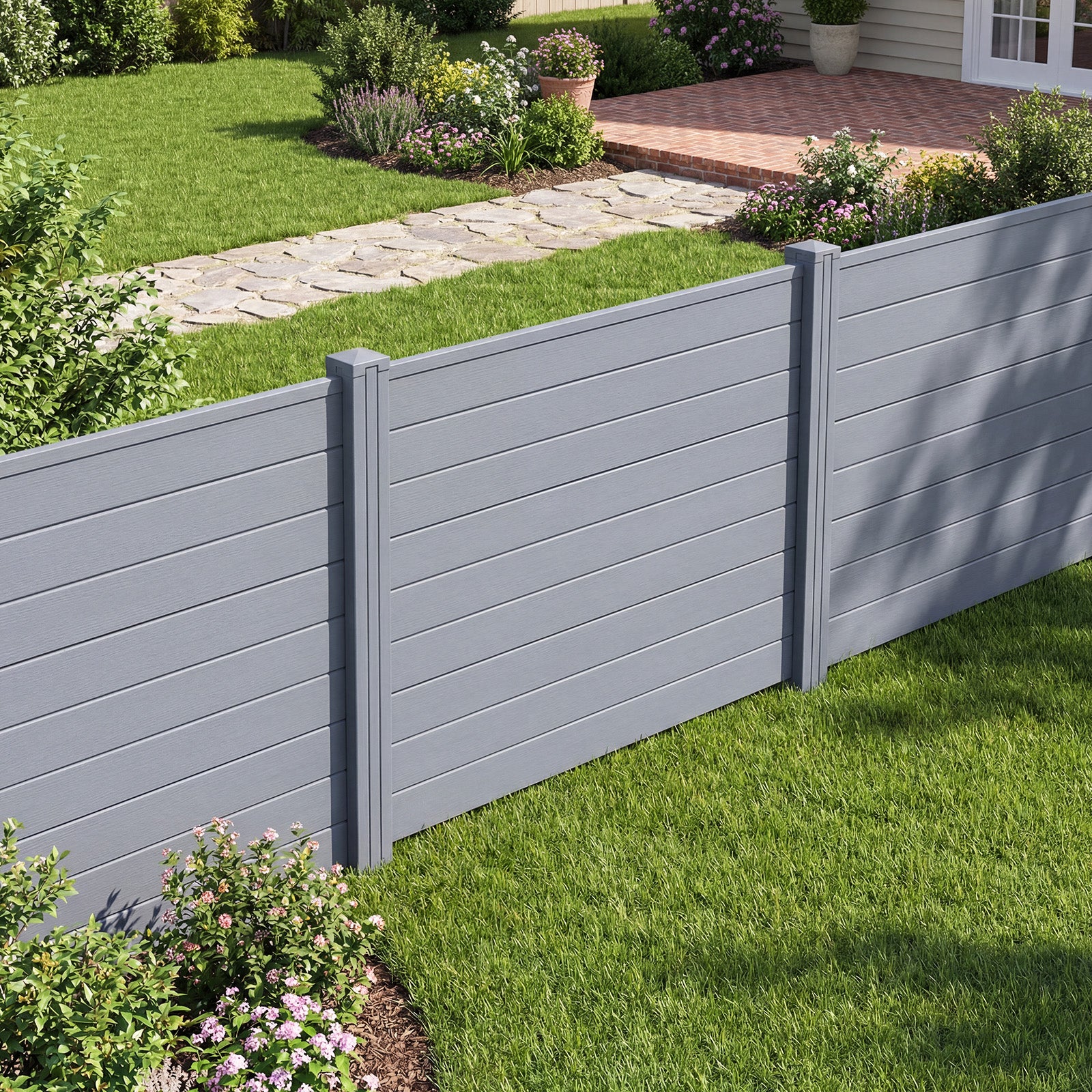 Set of 2 48 x 38 Inch Air Conditioner Fence 2 Panels with Metal Ground Stakes-Gray