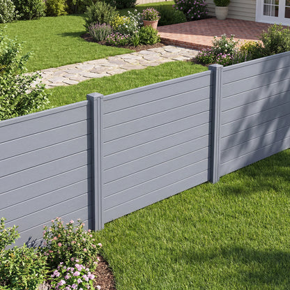 Set of 2 48 x 38 Inch Air Conditioner Fence 2 Panels with Metal Ground Stakes-Gray