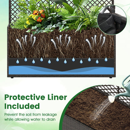 Set of 2 49 Inch Raised Garden Bed with Trellis and Wicker Planter Box-Brown