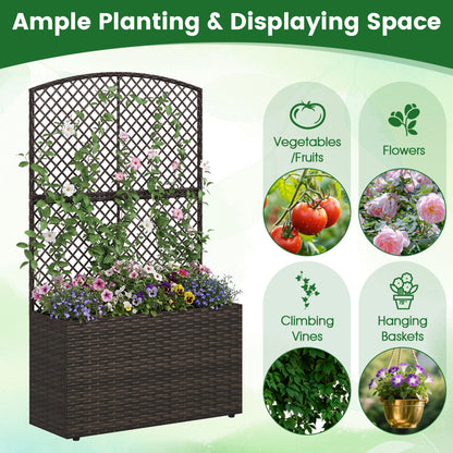 Set of 2 49 Inch Raised Garden Bed with Trellis and Wicker Planter Box-Brown