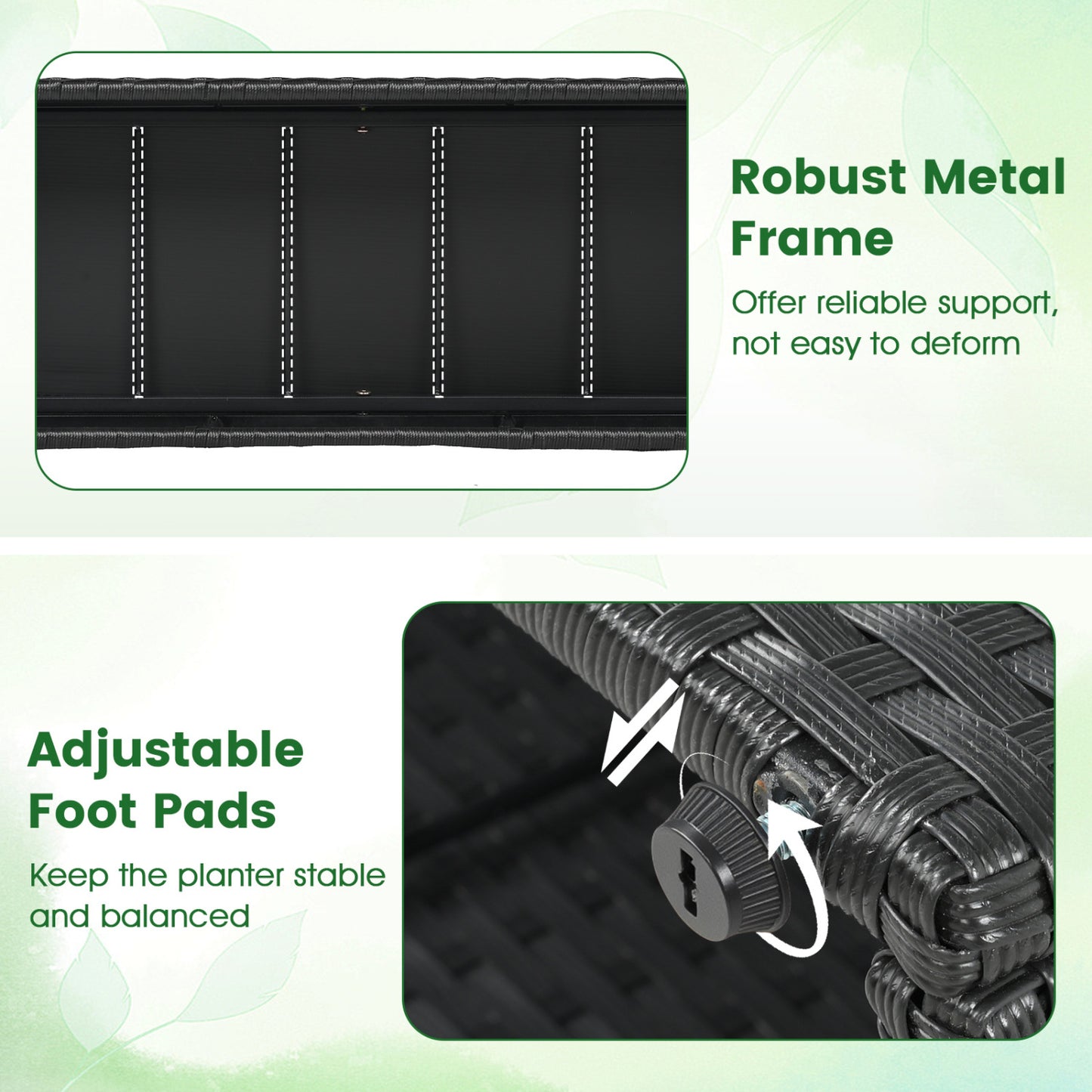 Set of 2 49 Inch Raised Garden Bed with Trellis and Wicker Planter Box-Black