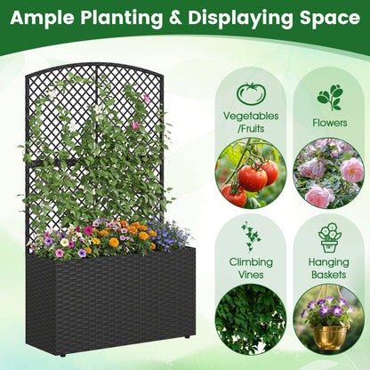 Set of 2 49 Inch Raised Garden Bed with Trellis and Wicker Planter Box-Black