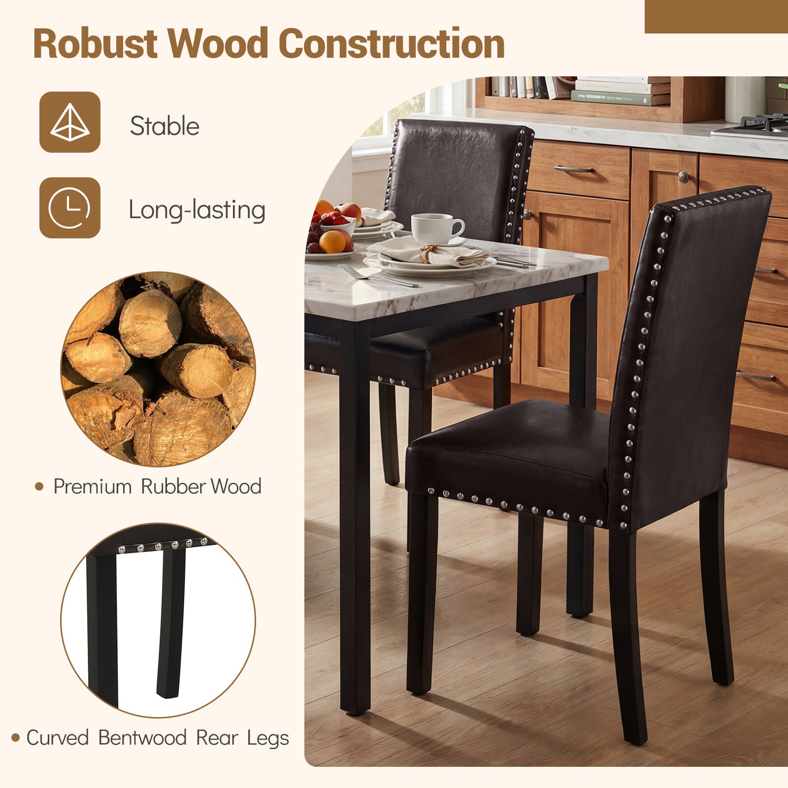 Set of 2/4 Dining Chairs Faux Leather Upholstered Parsons Kitchen Chairs-Set of 4
